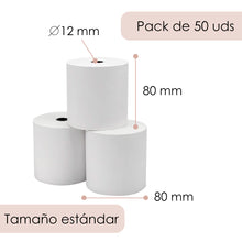 Cargar imagen en el visor de la galería, Rollo de Papel Térmico de 80x80x12mm Sin Bisphenol A para Impresora Térmica- 50 rollos