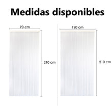 Cargar imagen en el visor de la galería, Medidas disponibles de la cortina para puertas en tiras de pvc transparente con filo marrón. Hay dos modelos disponibles en las medidas de 90x210 cm y 120x210 cm