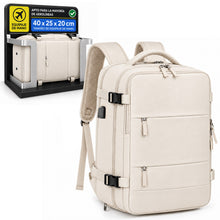 Cargar imagen en el visor de la galería, Mochila de Viaje 40x20x25cm Equipaje de Mano con Puerto USB- Beige
