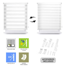 Cargar imagen en el visor de la galería, Estor Enrollable De Doble Capa, Noche y Día, Translúcido y Oscurecido Blanco