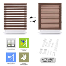 Cargar imagen en el visor de la galería, Estor Enrollable De Doble Capa, Noche y Día, Translúcido y Oscurecido Marron