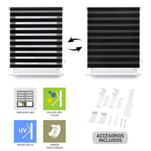 Cargar imagen en el visor de la galería, Estor Enrollable De Doble Capa, Noche y Día, Translúcido y Oscurecido Negro