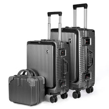 Cargar imagen en el visor de la galería, Juego de 3 Piezas de Maletas Multifunción con USB de Cabina, Grande y Neceser de Policarbonato y ABS-Gris Oscuro