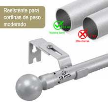 Cargar imagen en el visor de la galería, Barra de Cortina Extensible de Metal de Ø19 mm, Juego Ajustable con Soportes Extensibles- Gris