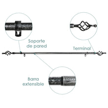 Cargar imagen en el visor de la galería, Barra De Cortinas Universal Extensible Metal Trenza. Negro+Gris