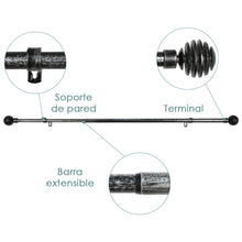 Cargar imagen en el visor de la galería, Barra De Cortinas Universal Extensible Metal Bola Rota. Negro+Gris