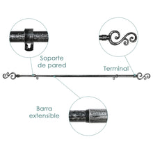 Cargar imagen en el visor de la galería, Barra De Cortinas Universal Extensible Metal Forma S- Negro+Gris