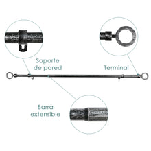 Cargar imagen en el visor de la galería, Barra De Cortinas Universal Extensible Metal Aro. Negro+Gris