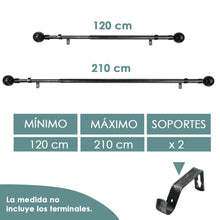 Cargar imagen en el visor de la galería, Barra De Cortinas Universal Extensible Metal Bola. Negro+Gris