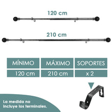 Cargar imagen en el visor de la galería, Barra De Cortinas Universal Extensible Metal Bola Rota. Negro+Gris