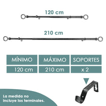 Cargar imagen en el visor de la galería, Barra De Cortinas Universal Extensible Metal Aro. Negro+Gris