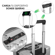 Cargar imagen en el visor de la galería, Maleta de Cabina con Neceser de Policarbonato y ABS con USB- Gris Claro