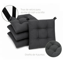 Cargar imagen en el visor de la galería, Cojines para Silla de 40x40x8cm Acolchados con Cintas de Sujeción Antideslizantes- Gris Oscuro