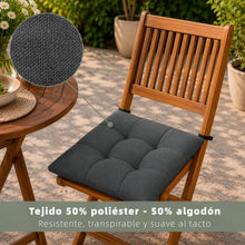 Cargar imagen en el visor de la galería, Cojines para Silla de 40x40x8cm Acolchados con Cintas de Sujeción Antideslizantes- Gris Oscuro