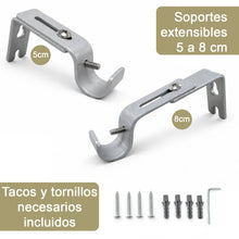 Cargar imagen en el visor de la galería, Barra de Cortina Extensible de Metal de Ø19 mm, Juego Ajustable con Soportes Extensibles- Gris