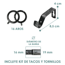 Cargar imagen en el visor de la galería, Barra De Cortinas Universal Extensible Metal Trenza. Negro+Gris