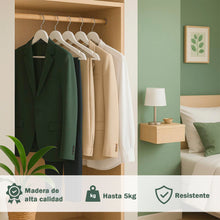 Cargar imagen en el visor de la galería, Perchas de Madera Natural con Barra Antideslizante- Blanco