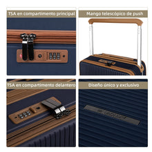 Cargar imagen en el visor de la galería, Maleta de Cabina 54x24x35cm de Polipropileno, Abertura Superior y Cerradura TSA - Marino