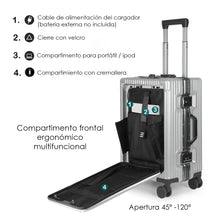 Cargar imagen en el visor de la galería, Maleta de Cabina con Neceser de Policarbonato y ABS con USB- Gris Claro