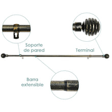 Cargar imagen en el visor de la galería, Barra De Cortinas Universal Extensible Metal Bola Rota. Negro+Dorado