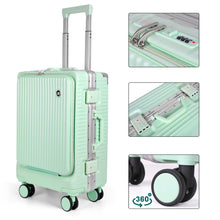 Cargar imagen en el visor de la galería, Juego de 3 Piezas de Maletas Multifunción con USB de Cabina, Grande y Neceser de Policarbonato y ABS-Verde
