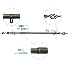 Cargar imagen en el visor de la galería, Barra De Cortinas Universal Extensible Metal Trenza. Negro+Dorado