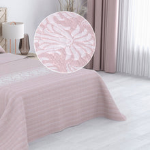Cargar imagen en el visor de la galería, Colcha Bouti Estampada para Verano y Entretiempo. Incluye Funda de cojín- Hojas Rosa