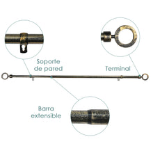 Cargar imagen en el visor de la galería, Barra De Cortinas Universal Extensible Metal Aro. Negro+Dorado
