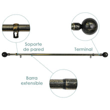 Cargar imagen en el visor de la galería, Barra De Cortinas Universal Extensible Metal Bola. Negro+Dorado