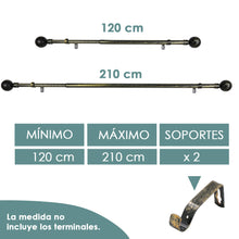 Cargar imagen en el visor de la galería, Barra De Cortinas Universal Extensible Metal Bola. Negro+Dorado