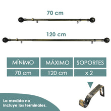 Cargar imagen en el visor de la galería, Barra De Cortinas Universal Extensible Metal Bola. Negro+Dorado
