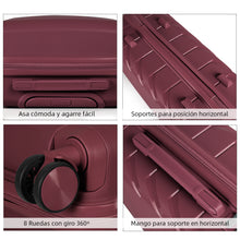 Cargar imagen en el visor de la galería, Maleta de Viaje de Cabina de Polipropileno, Resistente y Ruedas 360º- Burdeos