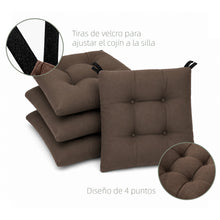 Cargar imagen en el visor de la galería, Cojines para Silla de 40x40x8cm Acolchados con Cintas de Sujeción Antideslizantes- Marrón