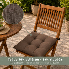 Cargar imagen en el visor de la galería, Cojines para Silla de 40x40x8cm Acolchados con Cintas de Sujeción Antideslizantes- Marrón