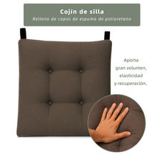 Cargar imagen en el visor de la galería, Cojines para Silla de 40x40x8cm Acolchados con Cintas de Sujeción Antideslizantes- Marrón