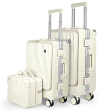 Cargar imagen en el visor de la galería, Juego de 3 Piezas de Maletas Multifunción con USB de Cabina, Grande y Neceser de Policarbonato y ABS- Hueso