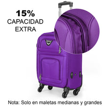 Cargar imagen en el visor de la galería, Juego de Maletas 3pcs Cabina, Mediana y Grande de Tela, Maleta Expandible- Lila