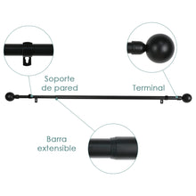 Cargar imagen en el visor de la galería, Barra De Cortinas Universal Extensible Metal Bola. Negro