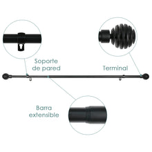 Cargar imagen en el visor de la galería, Barra De Cortinas Universal Extensible Metal Bola Rota. Negro