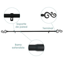 Cargar imagen en el visor de la galería, Barra De Cortinas Universal Extensible Metal Forma S- Negro