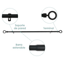 Cargar imagen en el visor de la galería, Barra De Cortinas Universal Extensible Metal Aro. Negro