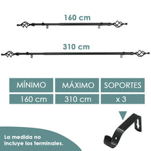 Cargar imagen en el visor de la galería, Barra De Cortinas Universal Extensible Metal Trenza. Negro