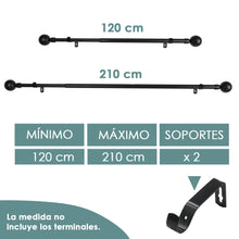 Cargar imagen en el visor de la galería, Barra De Cortinas Universal Extensible Metal Bola. Negro