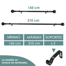 Cargar imagen en el visor de la galería, Barra De Cortinas Universal Extensible Metal Bola. Negro
