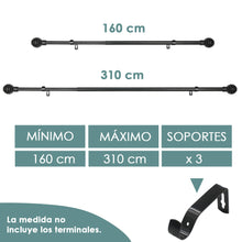 Cargar imagen en el visor de la galería, Barra De Cortinas Universal Extensible Metal Bola Rota. Negro