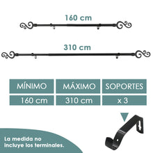 Cargar imagen en el visor de la galería, Barra De Cortinas Universal Extensible Metal Forma S- Negro