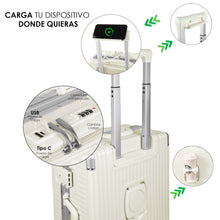 Cargar imagen en el visor de la galería, Juego de 3 Piezas de Maletas Multifunción con USB de Cabina, Grande y Neceser de Policarbonato y ABS- Hueso