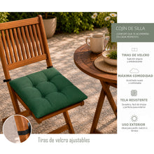 Cargar imagen en el visor de la galería, Cojines para Silla de 40x40x8cm Acolchados con Cintas de Sujeción Antideslizantes- Verde