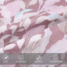 Cargar imagen en el visor de la galería, Juego Sábanas Estampadas de Verano y Entretiempo 100% Poliéster- Hojas Malva