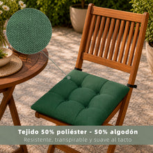 Cargar imagen en el visor de la galería, Cojines para Silla de 40x40x8cm Acolchados con Cintas de Sujeción Antideslizantes- Verde